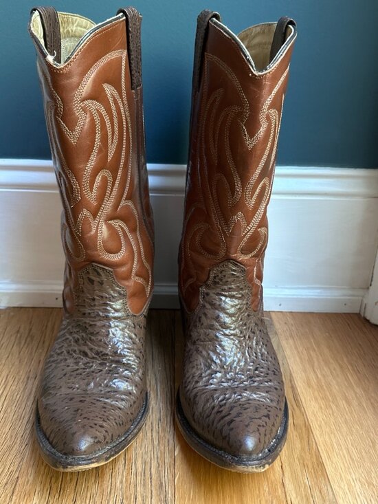 Vintage 70’s Double H Genuine Exotic Shark Skin Western Cowboy Boots 9 D main image 4